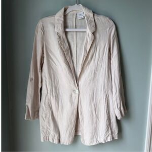 Halston 100% Linen Blazer Beige Neutral Capsule Minimalist Natural Size Medium